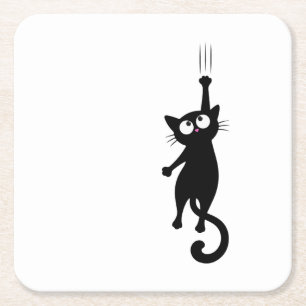 Posavasos Cuadrado De Papel Arte Imprimible Minimalista de Gato Negro, Modo Di