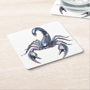 Posavasos Cuadrado De Papel Arte Mecánico Escorpión Cibernético Iridescente