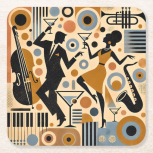Posavasos Cuadrado De Papel Arte Minimalista de la Era del Jazz de Mitad de Si