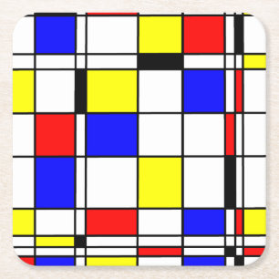 Posavasos Cuadrado De Papel Arte moderno minimalista colorido de Mondrian de