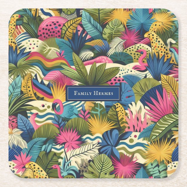 Posavasos Cuadrado De Papel Arte Morris en la selva moderna (Anverso)