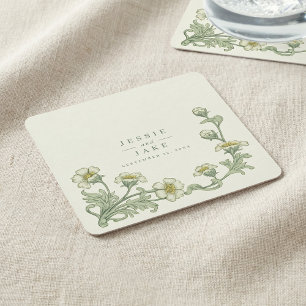 Posavasos Cuadrado De Papel Arte nuevo floral vintage para boda