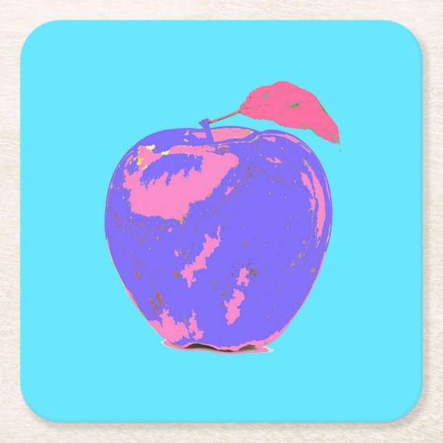 Posavasos Cuadrado De Papel Arte pop de Apple morado (Anverso)
