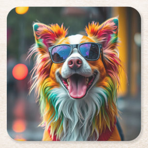 Posavasos Cuadrado De Papel Arte Pop Perro Colorido Salpicadura