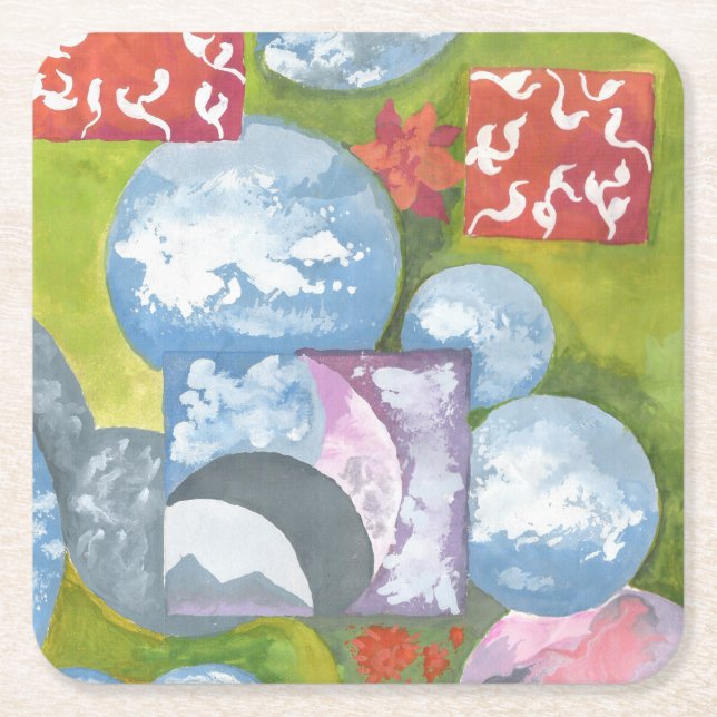 Posavasos Cuadrado De Papel Arte popular de observación de AnyaC (Anverso)