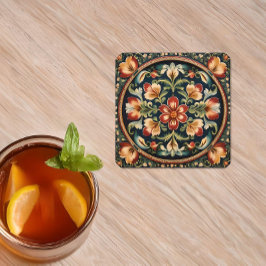 Posavasos Cuadrado De Papel Arte popular decorativo Rosemaling noruego