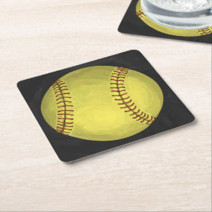 Posavasos Cuadrado De Papel Arte Softball pintado