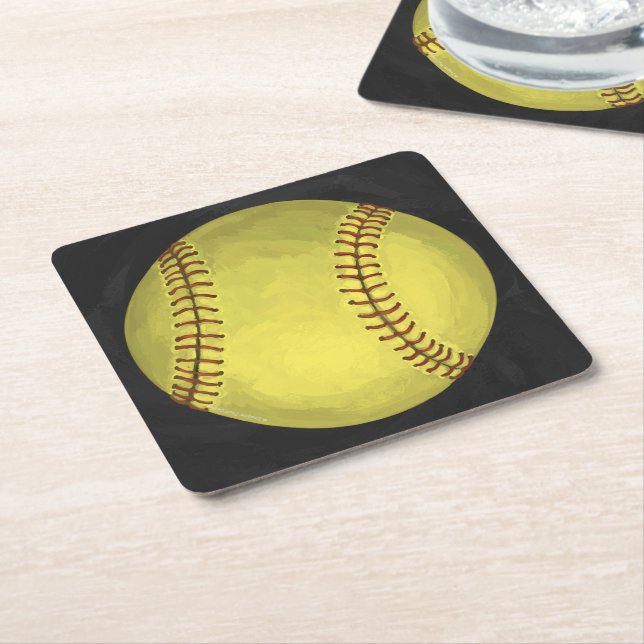 Posavasos Cuadrado De Papel Arte Softball pintado (En perspectiva)