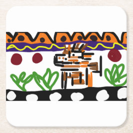 Posavasos Cuadrado De Papel Arte trasero de león