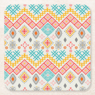 Posavasos Cuadrado De Papel Arte tribal: huella geométrica boho.