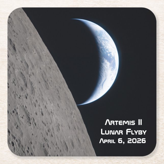 Posavasos Cuadrado De Papel Artemis II Lunar Flyby (Anverso)