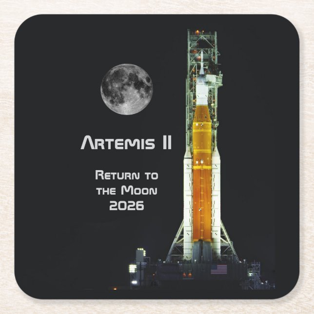 Posavasos Cuadrado De Papel Artemis II Moon Mission (Anverso)