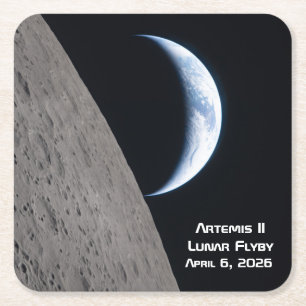 Posavasos Cuadrado De Papel Artemis II sobrevuelo lunar