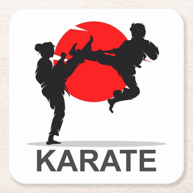 Posavasos Cuadrado De Papel Artes marciales karate luchan o esparcen (Anverso)