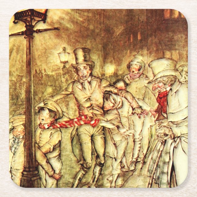 Posavasos Cuadrado De Papel Arthur Rackham - A Navidades Carol - Calle (Anverso)