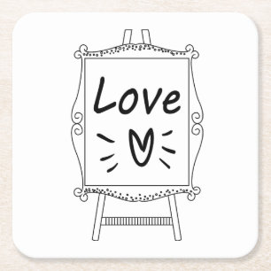 Posavasos Cuadrado De Papel Artista Caballete Boda Fiesta Amor Negro Y Blanco