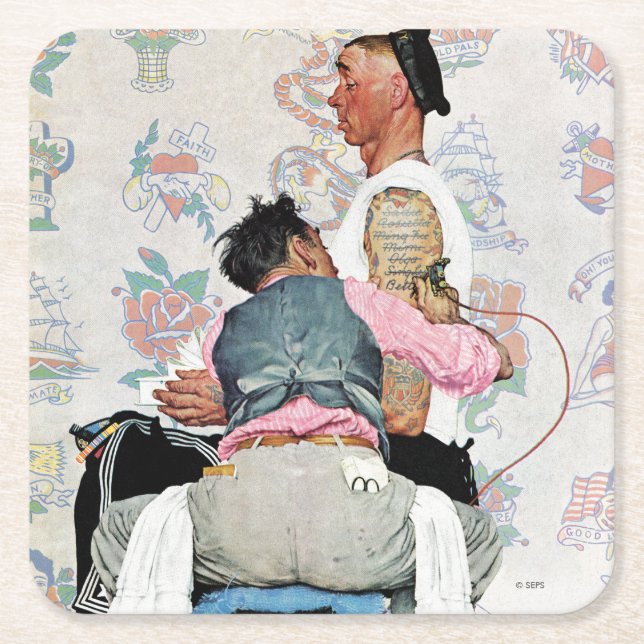 Posavasos Cuadrado De Papel Artista del tatuaje (Anverso)