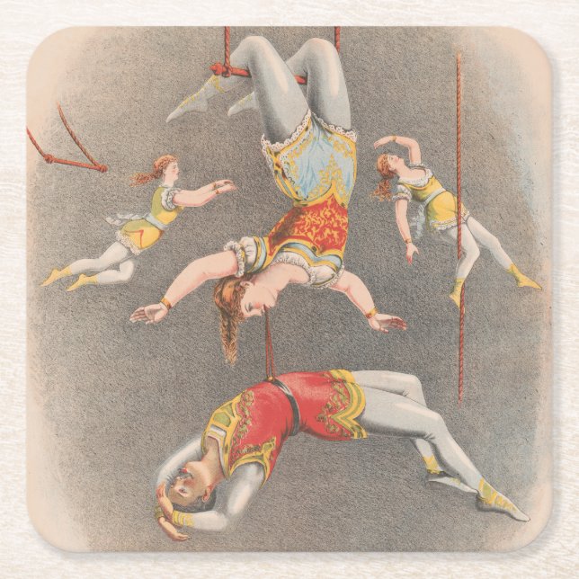 Posavasos Cuadrado De Papel Artistas De Trapecio Masculino Y Femenino (Anverso)