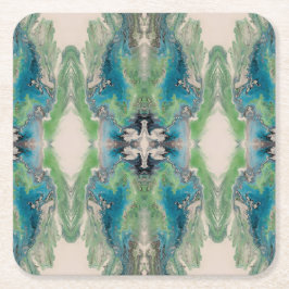 Posavasos Cuadrado De Papel Artistic Fluid Abstract in Aqua & Green