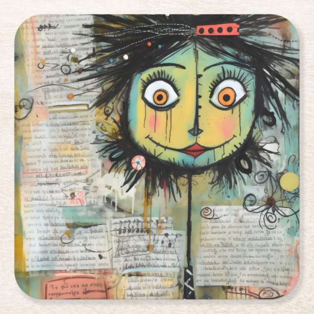 Posavasos Cuadrado De Papel ArtLady 16 Encantadora y angustiada (Anverso)
