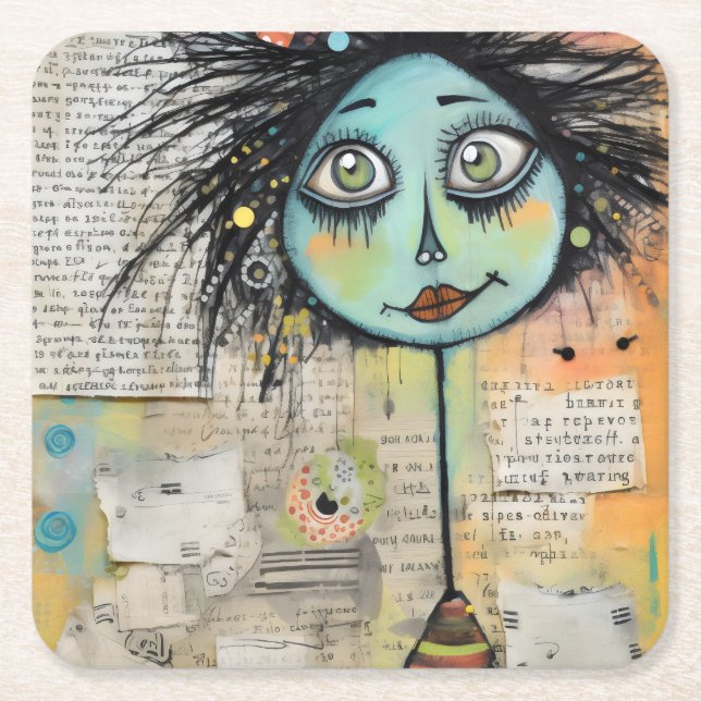 Posavasos Cuadrado De Papel ArtLady 2 Encantador y afligido (Anverso)