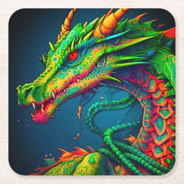 Posavasos Cuadrado De Papel Artsy Dragon (Anverso)