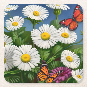 Posavasos Cuadrado De Papel Artsy Fun Daisies And Butterflies