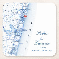 Asbury Park Mapa NJ Boda Favor Azul Marina