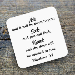 Posavasos Cuadrado De Papel Ask Seek Knock Matthew 7:7 Bible Verse