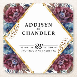 Posavasos Cuadrado De Papel Asombroso Boda de Peony con un toque de joyas