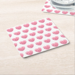 Posavasos Cuadrado De Papel Astras cardíacas rosadas