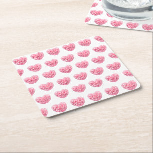 Posavasos Cuadrado De Papel Astras cardíacas rosadas