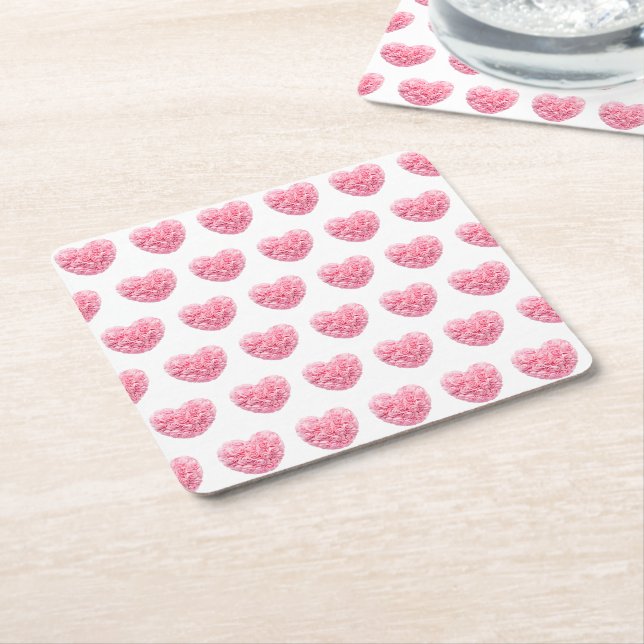 Posavasos Cuadrado De Papel Astras cardíacas rosadas (En perspectiva)