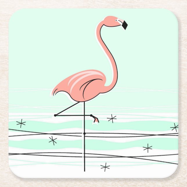 Posavasos Cuadrado De Papel Astras de Flamingo Aqua (Anverso)