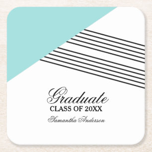 Posavasos Cuadrado De Papel Astras de graduación de rayas geométricas Aqua