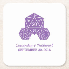Posavasos Cuadrado De Papel Astras de papel Boda Purple D20 dados