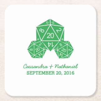 Posavasos Cuadrado De Papel Astras de papel de Boda verde D20 dados