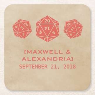 Posavasos Cuadrado De Papel Astras de papel de juego de dados D20 Red Grunge