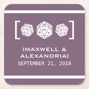 Posavasos Cuadrado De Papel Astras de papel de juego de dados Purple D20
