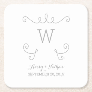 Posavasos Cuadrado De Papel Astras de papel monogramo con brillo y brillo gris