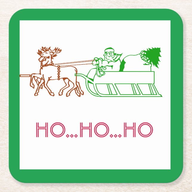Posavasos Cuadrado De Papel Astras de papel - Santa y reno (Anverso)