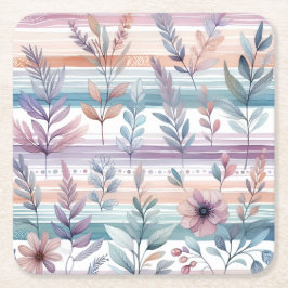 Posavasos Cuadrado De Papel Astras Florales de acuarela