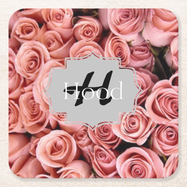 Posavasos Cuadrado De Papel Astras Florales Rosadas (Anverso)