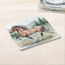 Posavasos Cuadrado De Papel Astrid Tolting Icelandic Horse watercolor