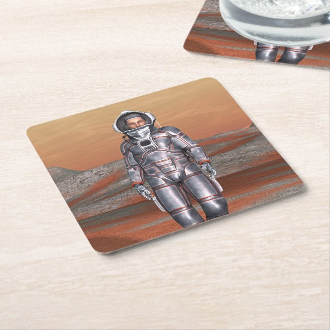Posavasos Cuadrado De Papel Astronauta (En perspectiva)