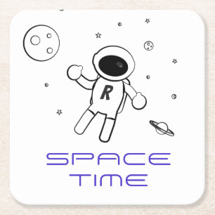 Posavasos Cuadrado De Papel Astronauta en el espacio - Arte bocetado en blanco
