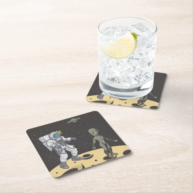 Posavasos Cuadrado De Papel Astronauta y extranjera (In situ)