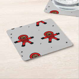 Posavasos Cuadrado De Papel Astronautas rojos sobre gris