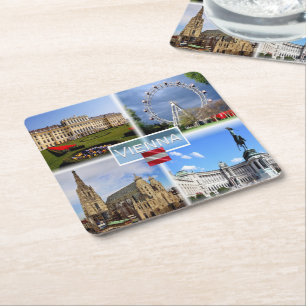 Posavasos Cuadrado De Papel AT Viena - Schloss Schonbrunn - Fnfair Prater -