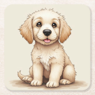 Posavasos Cuadrado De Papel Ataques de cachorro (Golden Retriever)